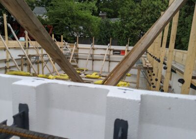 Bracing is set up before an ICF concrete pour for an ICF pool.