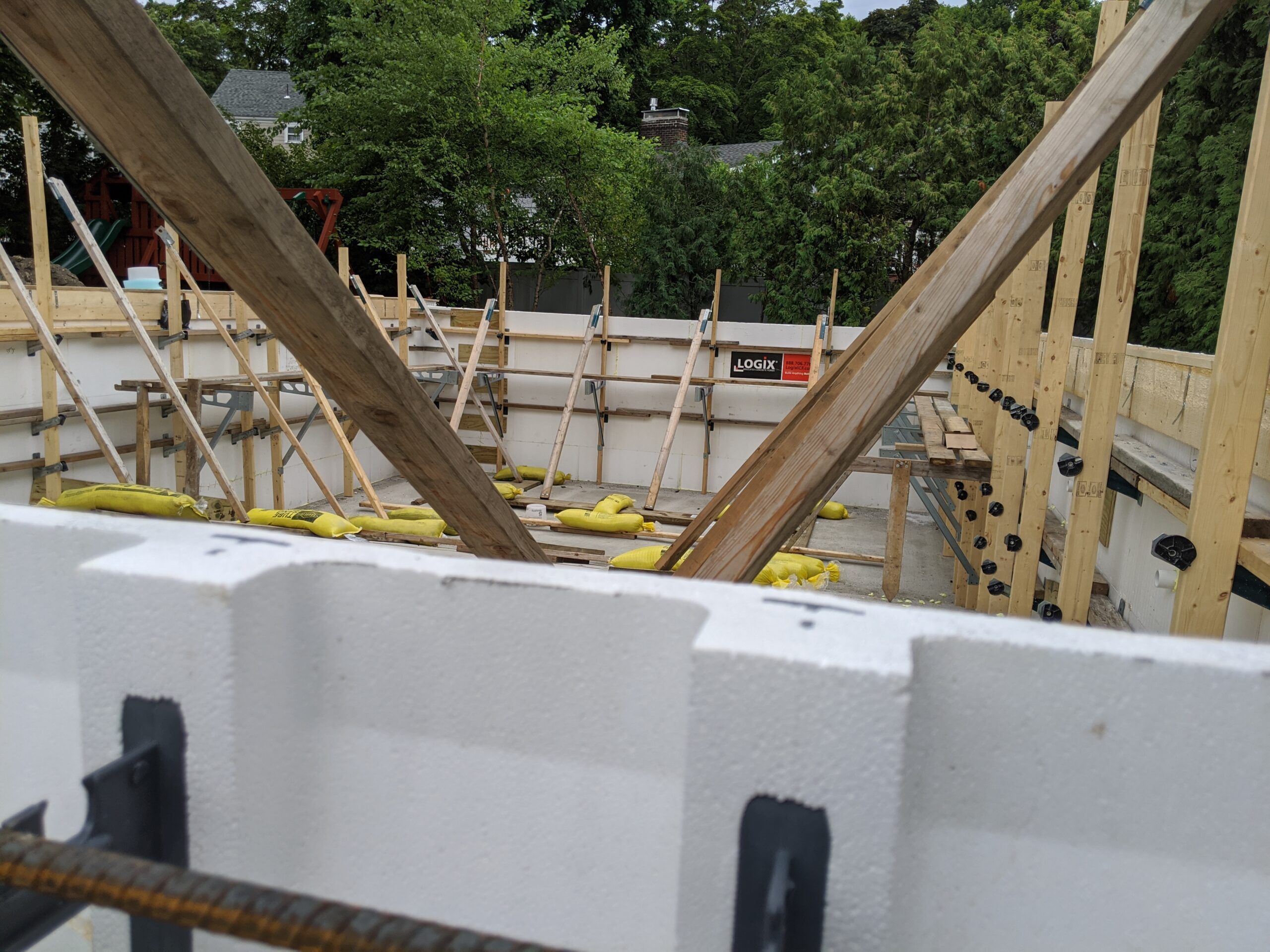 Bracing is set up before an ICF concrete pour for an ICF pool.