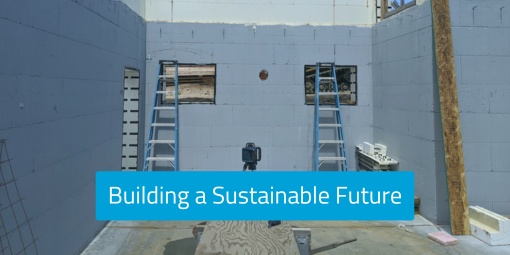 Image of ICF building interior labeled Building a Sustainable Future